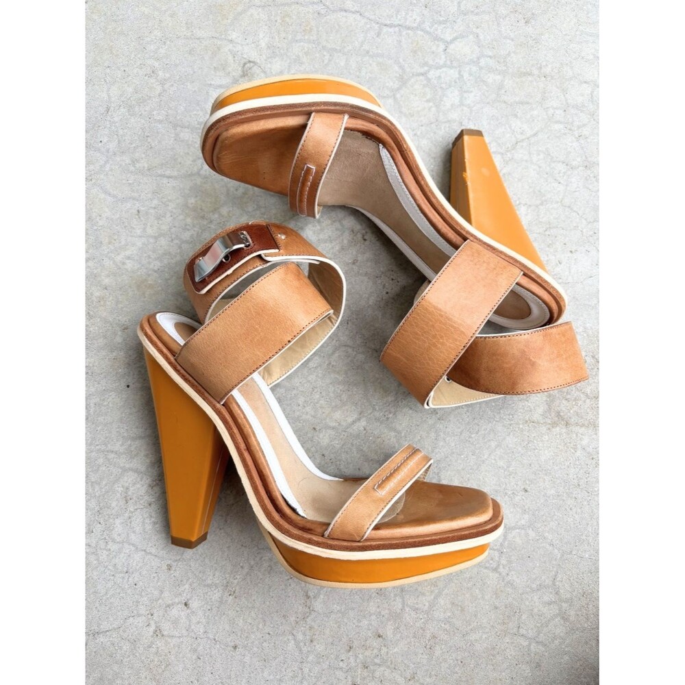 Rag & Bone Brown Leather Heeled Sandals Minimalist Strappy Block Heel Euro 37